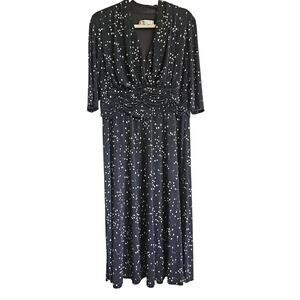 Evan Picone Dress Womens 16 Shirred Cocktail Black V-Neck Abstract